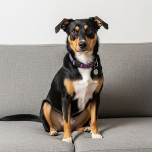 Dog sitting on upholstery